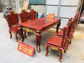 Bộ bàn ăn hoàng gia 1m8x90 6 ghế louis gỗ gõ đỏ dát vàng (Anh Đăng, Thái Nguyên) 14 bộ bàn ăn chữ nhật phong cách hoàng gia