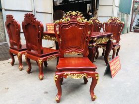 Bộ bàn ăn hoàng gia 1m8x90 6 ghế louis gỗ gõ đỏ dát vàng (Anh Đăng, Thái Nguyên) 16 bộ bàn ăn 6 ghế louis hoàng gia