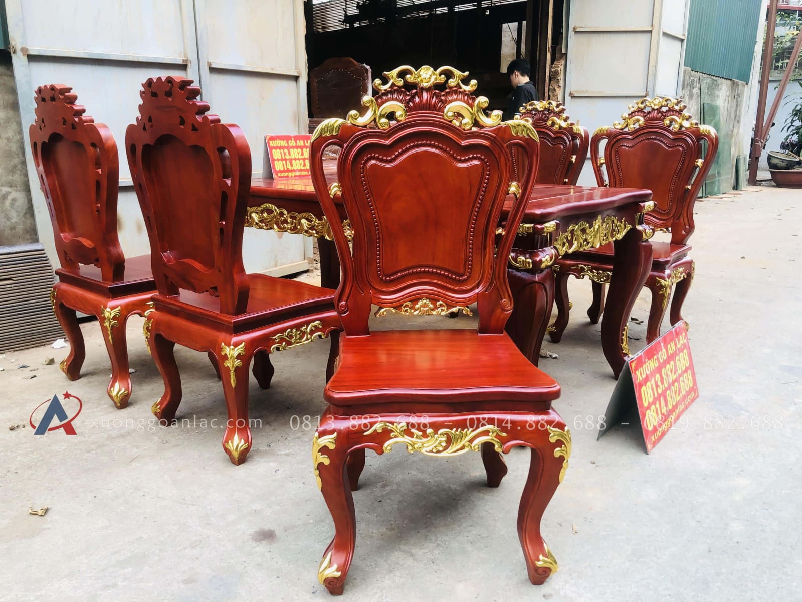 Bộ bàn ăn hoàng gia 1m8x90 6 ghế louis gỗ gõ đỏ dát vàng (Anh Đăng, Thái Nguyên) 27 bộ bàn ăn 6 ghế louis hoàng gia