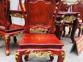 Bộ bàn ăn hoàng gia 1m8x90 6 ghế louis gỗ gõ đỏ dát vàng (Anh Đăng, Thái Nguyên) 17 mẫu ghế louis hoàng gia dát vàng