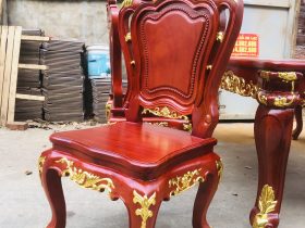 Bộ bàn ăn hoàng gia 1m8x90 6 ghế louis gỗ gõ đỏ dát vàng (Anh Đăng, Thái Nguyên) 18 mẫu ghế mặt ván tràn dày dặn