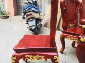 Bộ bàn ăn hoàng gia 1m8x90 6 ghế louis gỗ gõ đỏ dát vàng (Anh Đăng, Thái Nguyên) 19 vách ghế dày dặn có độ ôm cong nhẹ