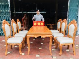bàn ăn louis 6 ghế hoàng gia bọc đệm cao cấp