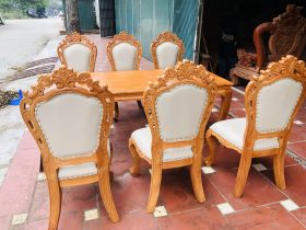 Bộ bàn ăn louis 6 ghế hoàng gia bọc đệm cao cấp (Chị Lan, An Giang) 12 mặt lưng của mẫu ghế louis hoàng gia