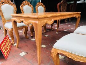 Bộ bàn ăn louis 6 ghế hoàng gia bọc đệm cao cấp (Chị Lan, An Giang) 15 hệ chân bàn hoàng gia