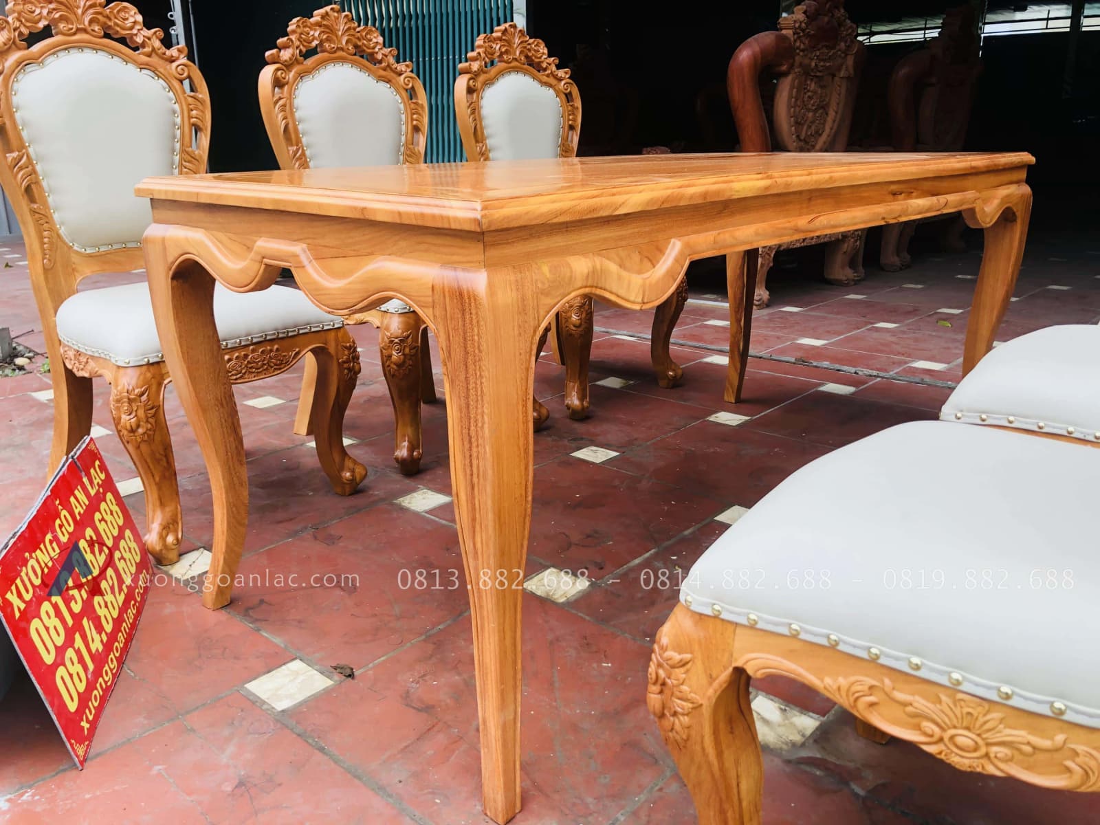 Bộ bàn ăn louis 6 ghế hoàng gia bọc đệm cao cấp (Chị Lan, An Giang) 25 hệ chân bàn hoàng gia