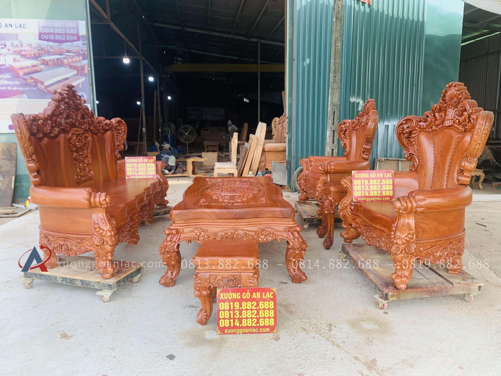Bộ bàn ghế hoàng gia nguyên khối 6 món gỗ hương đá siêu vip (Anh Đông - Sóc Sơn ) 46 bàn ghế hoàng gia nguyên khối 6 món gỗ hương đá siêu vip