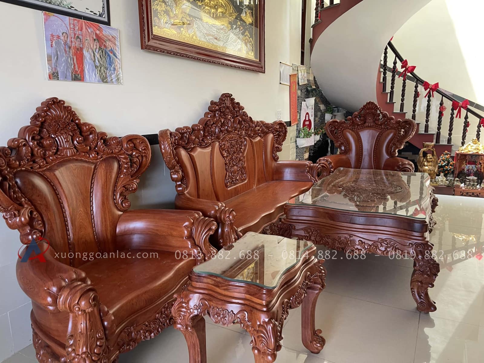 Bộ bàn ghế hoàng gia nguyên khối 6 món gỗ hương đá siêu vip (Anh Đông - Sóc Sơn ) 68 mẫu bàn ghế louis hoàng gia gỗ hương đá