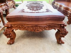 Bộ bàn ghế hoàng gia nguyên khối 6 món gỗ hương đá siêu vip (Anh Đông - Sóc Sơn ) 27 hệ chân yếm đục hoa hồng lá tây