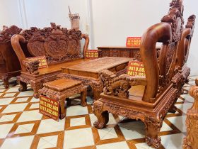 bàn ghế nghê đỉnh gỗ hương đá 6 món