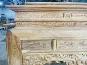 Bản mộc án gian thờ nhị cấp dơi ngũ phúc 2m17 giao Hà Tĩnh 22 án gian dơi ngũ phúc đục tỉa tinh xảo