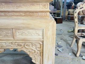 Bản mộc án gian thờ nhị cấp dơi ngũ phúc 2m17 giao Hà Tĩnh 25 án gian chân cột 16cm