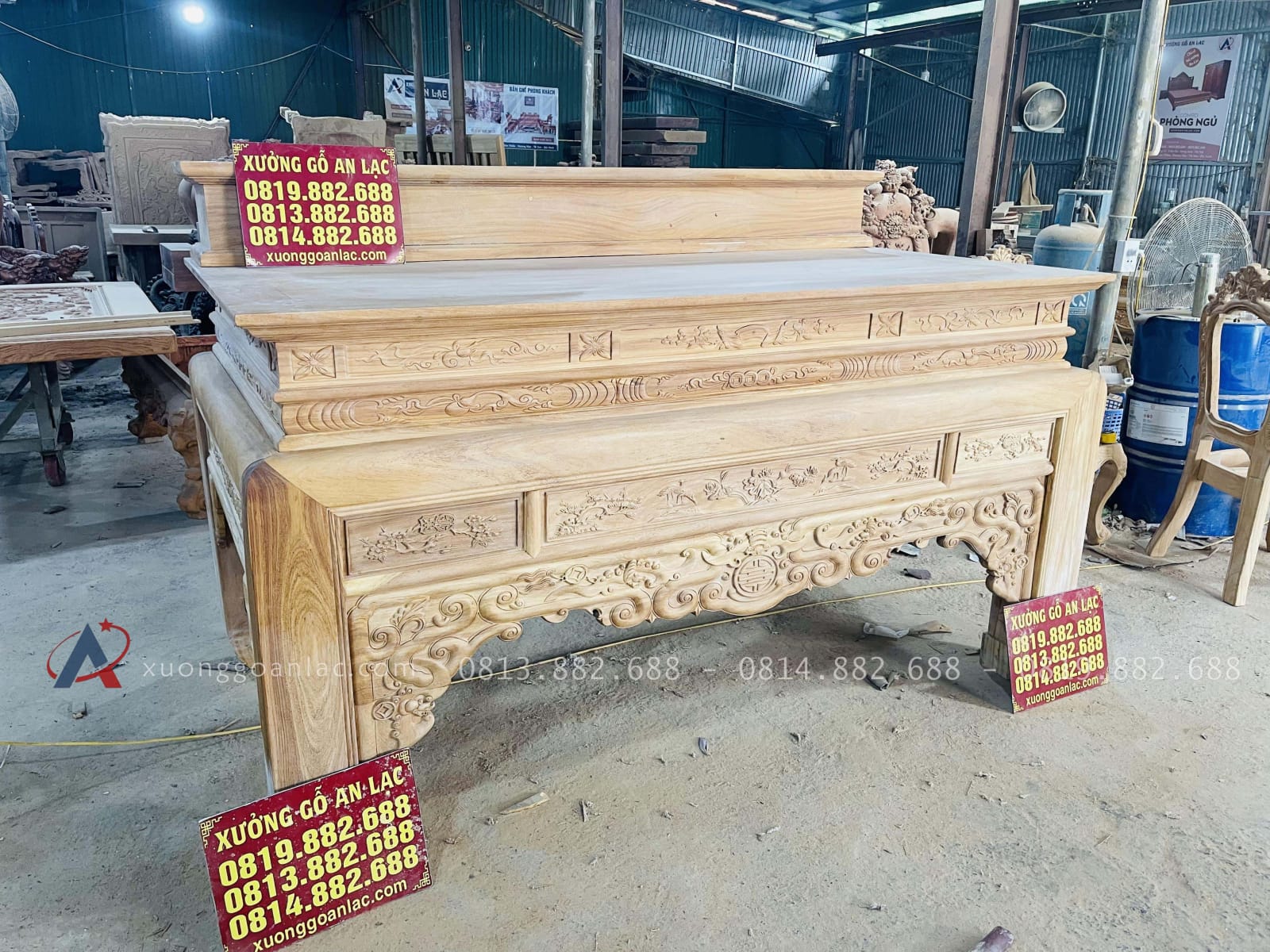Bản mộc án gian thờ nhị cấp dơi ngũ phúc 2m17 giao Hà Tĩnh 27 mẫu án gian hoàn thiện mộc