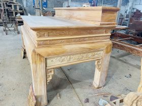 Bản mộc án gian thờ nhị cấp dơi ngũ phúc 2m17 giao Hà Tĩnh 17 án gian đục tỉa họa tiết
