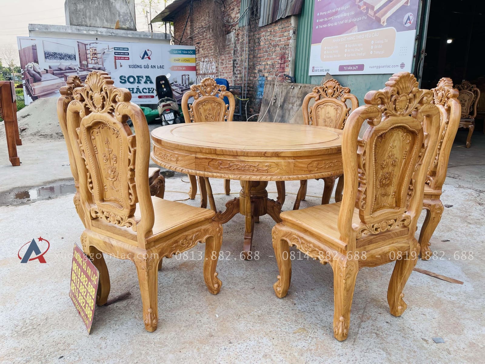 Bộ bàn ăn tròn 6 ghế hồng hạt gỗ gõ đỏ cao cấp (Chị Hằng, Phú Thọ) 19 bộ bàn ăn louis hoàng gia sang trọng
