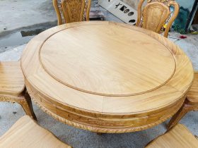 Bộ bàn ăn tròn 6 ghế hồng hạt gỗ gõ đỏ cao cấp (Chị Hằng, Phú Thọ) 11 mẫu bàn tròn khung ván