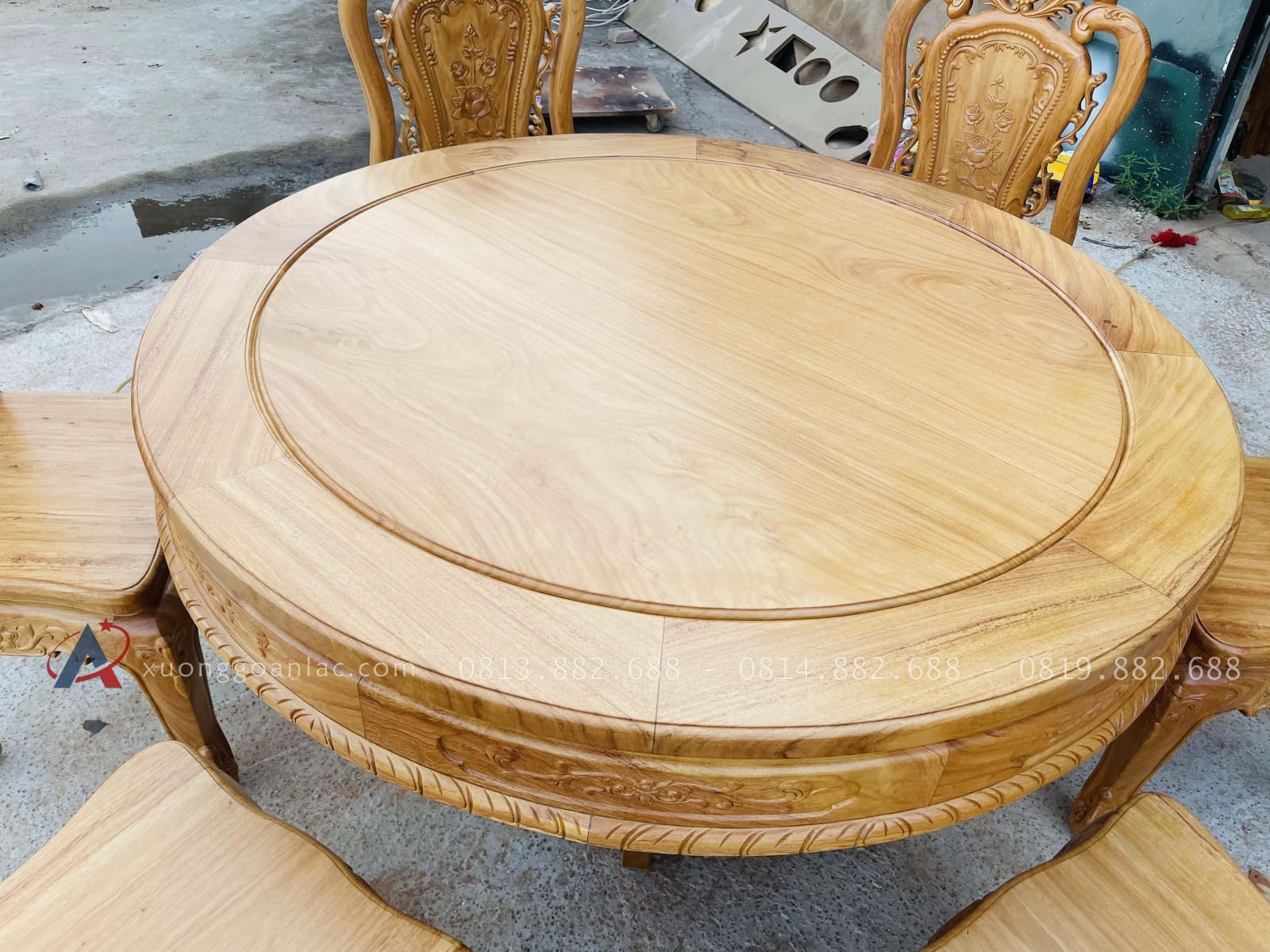Bộ bàn ăn tròn 6 ghế hồng hạt gỗ gõ đỏ cao cấp (Chị Hằng, Phú Thọ) 20 mẫu bàn tròn khung ván