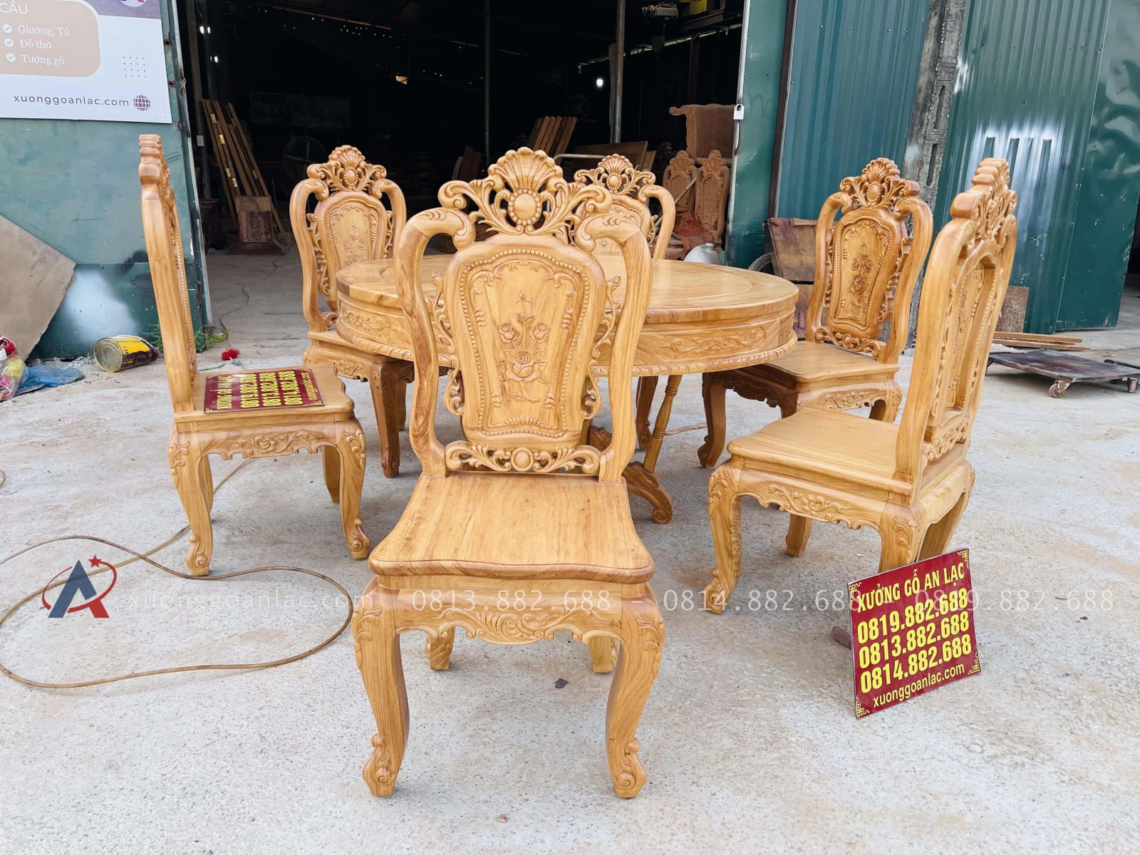 Bộ bàn ăn tròn 6 ghế hồng hạt gỗ gõ đỏ cao cấp (Chị Hằng, Phú Thọ) 23 bộ bàn ăn 6 ghế ngồi tiện dụng