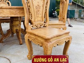 Bộ bàn ăn tròn 6 ghế hồng hạt gỗ gõ đỏ cao cấp (Chị Hằng, Phú Thọ) 15 mẫu ghế louis hồng hạt cao cấp