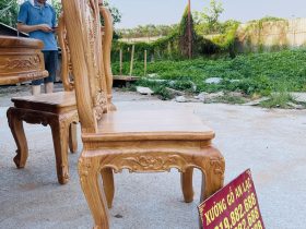 Bộ bàn ăn tròn 6 ghế hồng hạt gỗ gõ đỏ cao cấp (Chị Hằng, Phú Thọ) 16 ghế ăn louis hoàng gia