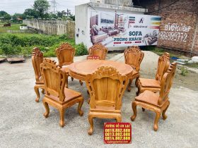 bàn ăn tròn 8 ghế louis gỗ gõ đỏ