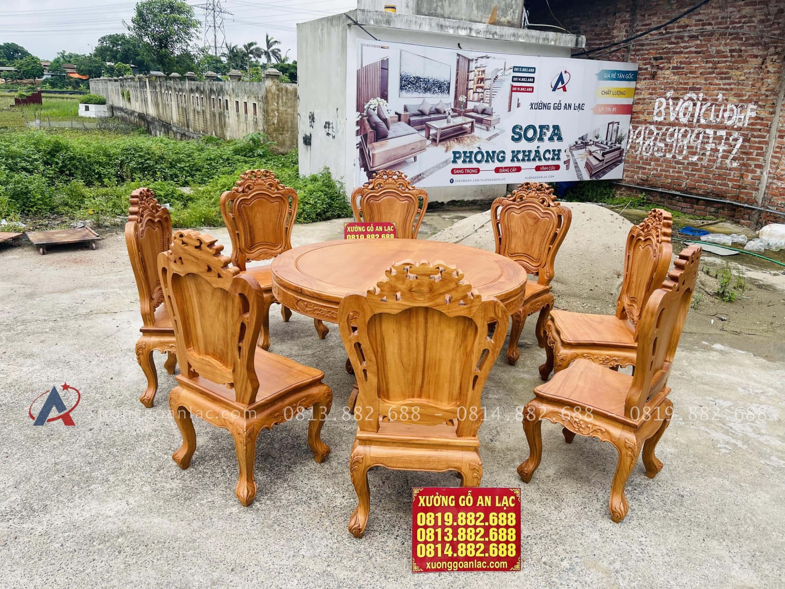 Bộ bàn ăn tròn 8 ghế louis gỗ gõ đỏ hàng vip (Chú Tuệ, Cao Bằng) 24 bàn ăn tròn 8 ghế louis gỗ gõ đỏ