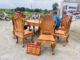 Bộ bàn ăn tròn 8 ghế louis gỗ gõ đỏ hàng vip (Chú Tuệ, Cao Bằng) 13 bộ bàn ăn tròn gỗ gõ đỏ