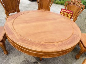 Bộ bàn ăn tròn 8 ghế louis gỗ gõ đỏ hàng vip (Chú Tuệ, Cao Bằng) 14 mặt bàn tròn dạng khung tranh