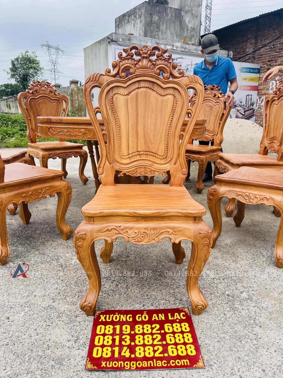 Bộ bàn ăn tròn 8 ghế louis gỗ gõ đỏ hàng vip (Chú Tuệ, Cao Bằng) 27 bộ bàn ăn 8 ghế