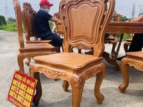 Bộ bàn ăn tròn 8 ghế louis gỗ gõ đỏ hàng vip (Chú Tuệ, Cao Bằng) 18 ghế hoàng gia không tay