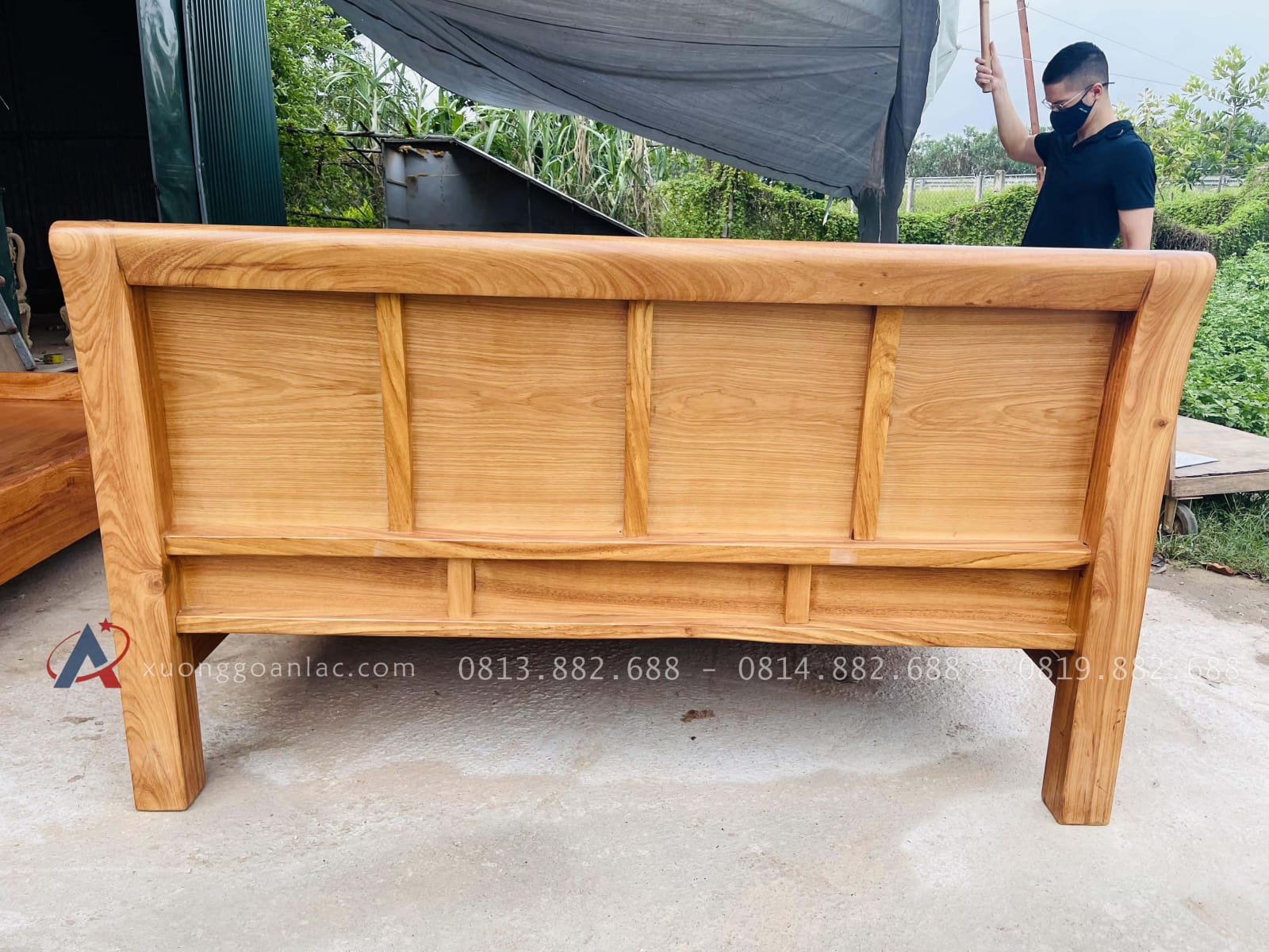 Giường trơn gỗ gõ dát phản 180x200cm 22 mặt sau của đầu giường