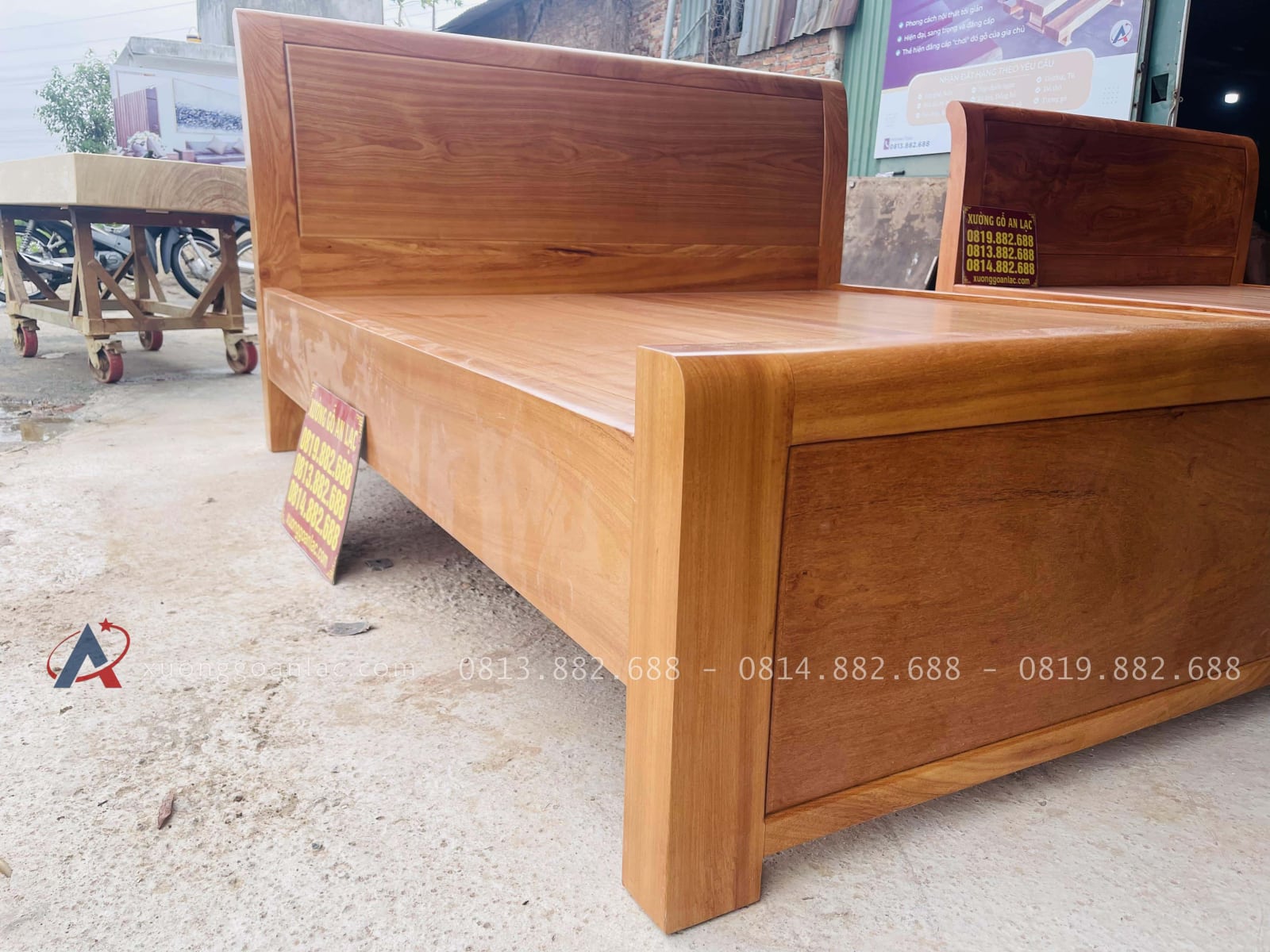 Giường trơn gỗ gõ dát phản 180x200cm 8 khung giường dày 5p