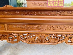 Án gian nhị cấp dơi ngũ phúc 2m57 gỗ gõ đỏ chân 14 giao Quảng Trị 18 dạ trung tâm đục họa tiết tinh xảo