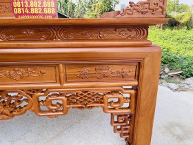 Án gian nhị cấp dơi ngũ phúc 2m57 gỗ gõ đỏ chân 14 giao Quảng Trị 19 yếm chia khung đục tranh tứ quý phúc thọ