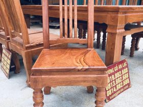 Bộ bàn ăn chữ nhật 8 ghế chữ lan gỗ hương đá (Anh Tùng Anh, Thái Nguyên) 20 Lưng ghế lan dọc kèm mặt ngồi ván tràn