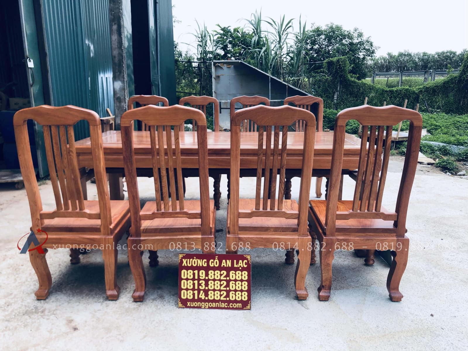 Bộ bàn ăn chữ nhật 8 ghế chữ lan gỗ hương đá (Anh Tùng Anh, Thái Nguyên) 24 bộ bàn ăn gỗ hương đá