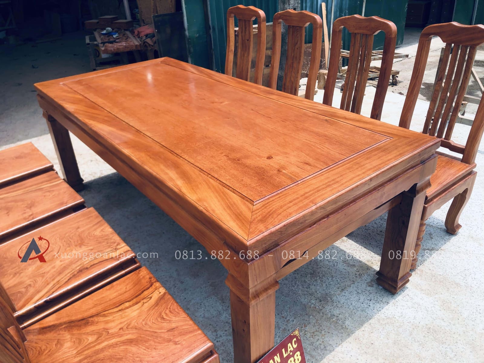Bộ bàn ăn chữ nhật 8 ghế chữ lan gỗ hương đá (Anh Tùng Anh, Thái Nguyên) 26 bàn ăn chữ nhật gỗ hương đá