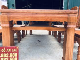 Bộ bàn ăn chữ nhật 8 ghế chữ lan gỗ hương đá (Anh Tùng Anh, Thái Nguyên) 16 bàn ăn có thiết kế tầng để đồ phía dưới