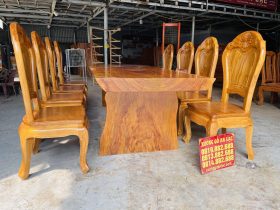 Bộ bàn ăn nguyên khối 8 ghế hoa cúc gỗ gõ đỏ hàng vip (Chú Thế, Bình Phước) 13 bàn ghế ăn gỗ gõ đỏ