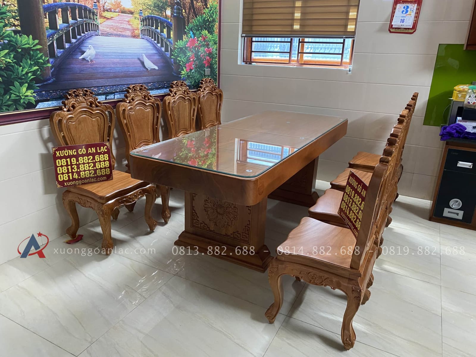 Bộ bàn ăn nguyên khối chữ nhật 8 ghế louis gỗ gõ đỏ hàng vip (Anh Khởi, Tp. Hồ Chí Minh) 41 bàn ăn nguyên khối chữ nhật 8 ghế louis gỗ gõ đỏ