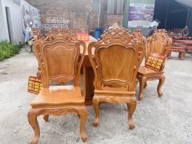 Bộ bàn ăn nguyên khối chữ nhật 8 ghế louis gỗ gõ đỏ hàng vip (Anh Khởi, Tp. Hồ Chí Minh) 26 2 mặt trước sau của ghế louis hoàng gia