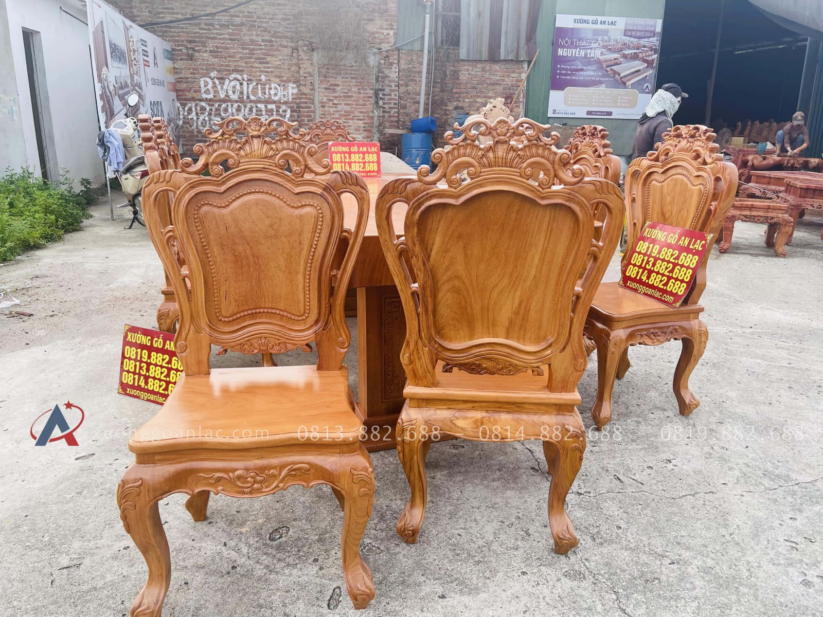 Bộ bàn ăn nguyên khối chữ nhật 8 ghế louis gỗ gõ đỏ hàng vip (Anh Khởi, Tp. Hồ Chí Minh) 40 2 mặt trước sau của ghế louis hoàng gia
