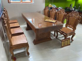 Bộ bàn ăn nguyên khối chữ nhật 8 ghế louis gỗ gõ đỏ hàng vip (Anh Khởi, Tp. Hồ Chí Minh) 27 bộ bàn ghế ăn lúi hoàng gia