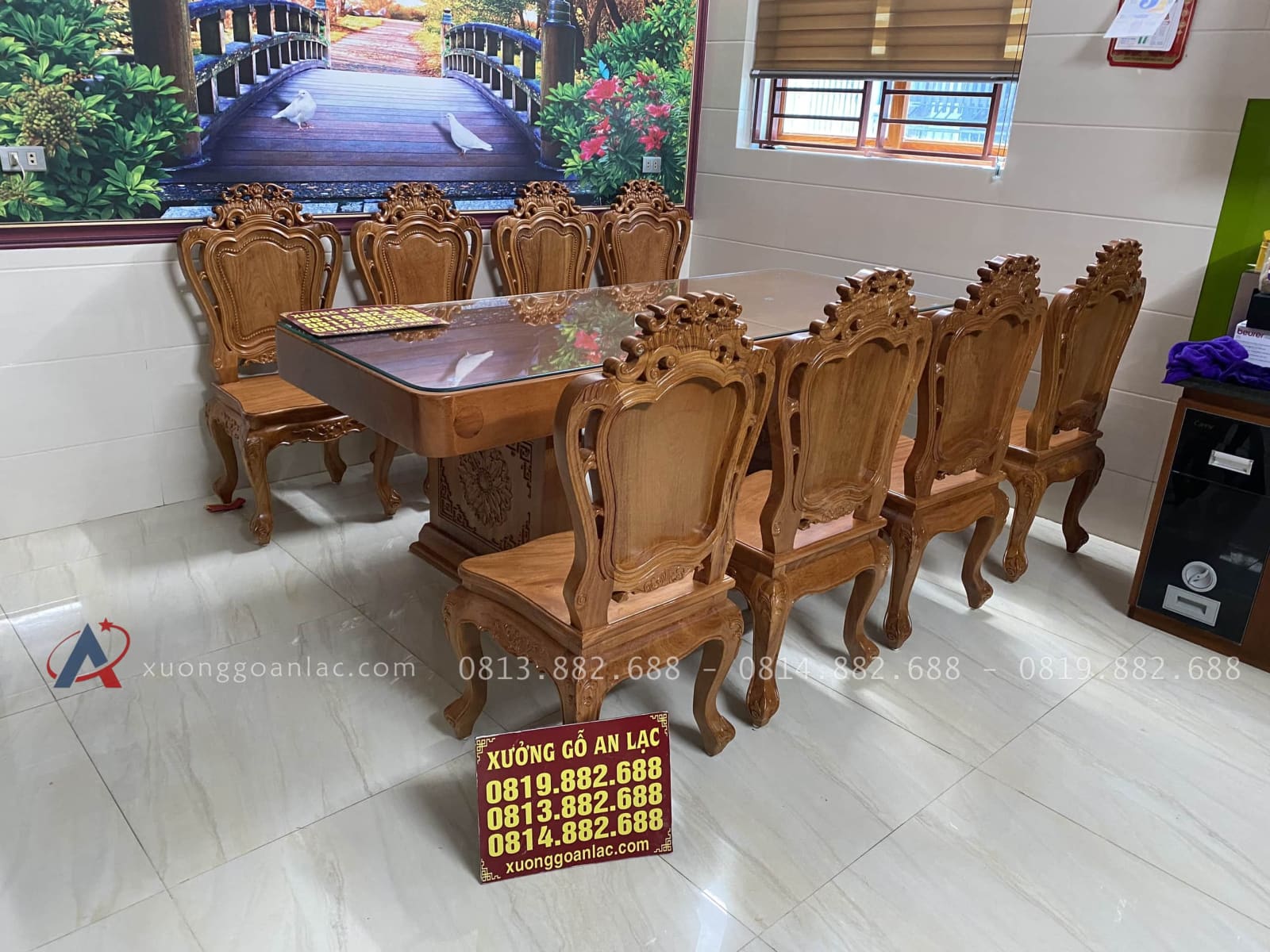Bộ bàn ăn nguyên khối chữ nhật 8 ghế louis gỗ gõ đỏ hàng vip (Anh Khởi, Tp. Hồ Chí Minh) 44 bộ bàn ghế ăn gỗ gõ cao cấp