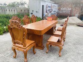 Bộ bàn ăn nguyên khối chữ nhật 8 ghế louis gỗ gõ đỏ hàng vip (Anh Khởi, Tp. Hồ Chí Minh) 16 siêu phẩm bàn ăn nguyên khối 8 ghế louis