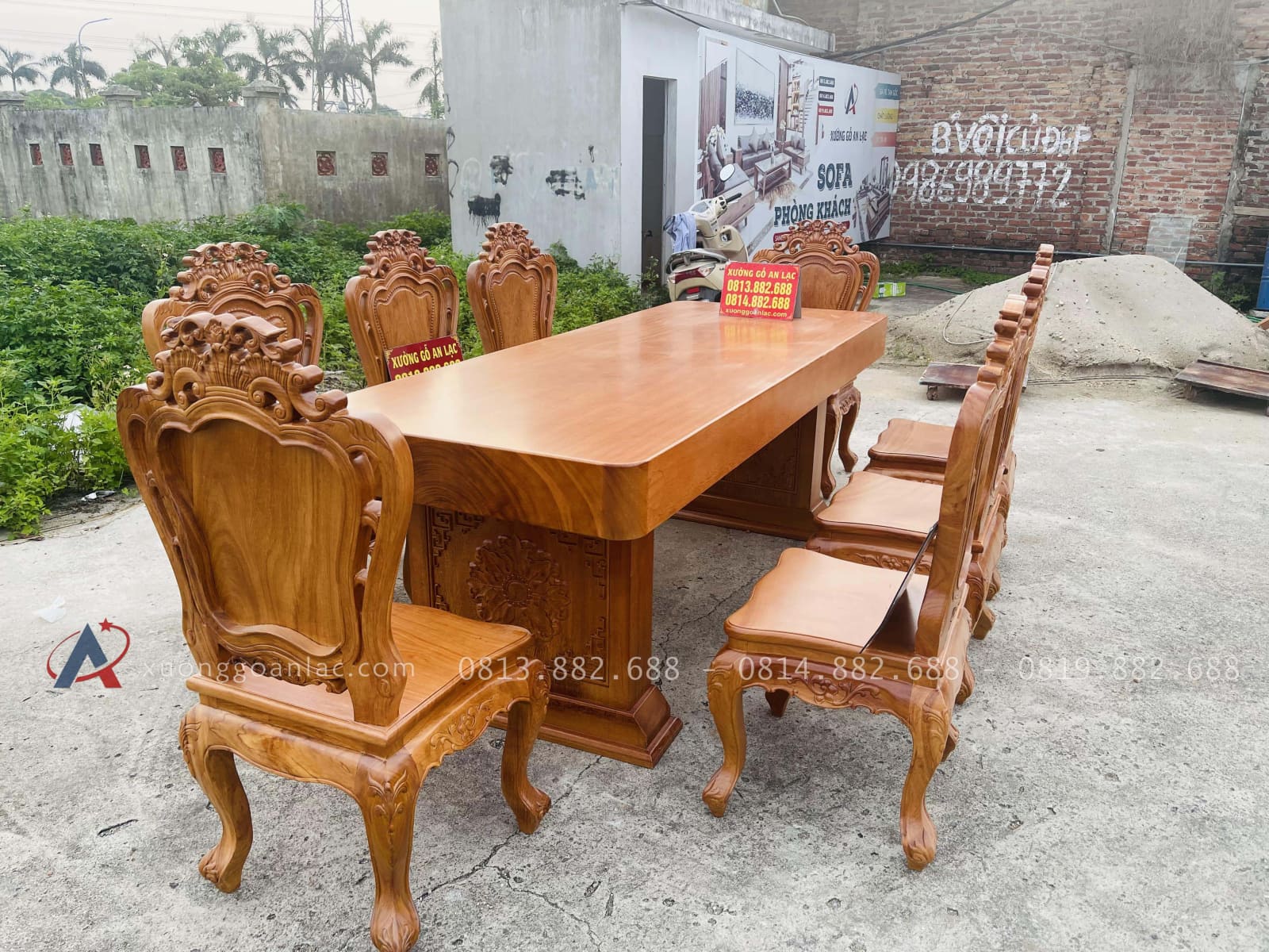 Bộ bàn ăn nguyên khối chữ nhật 8 ghế louis gỗ gõ đỏ hàng vip (Anh Khởi, Tp. Hồ Chí Minh) 30 siêu phẩm bàn ăn nguyên khối 8 ghế louis