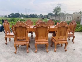 Bộ bàn ăn nguyên khối chữ nhật 8 ghế louis gỗ gõ đỏ hàng vip (Anh Khởi, Tp. Hồ Chí Minh) 17 mẫu bàn ghế ăn cao cấp