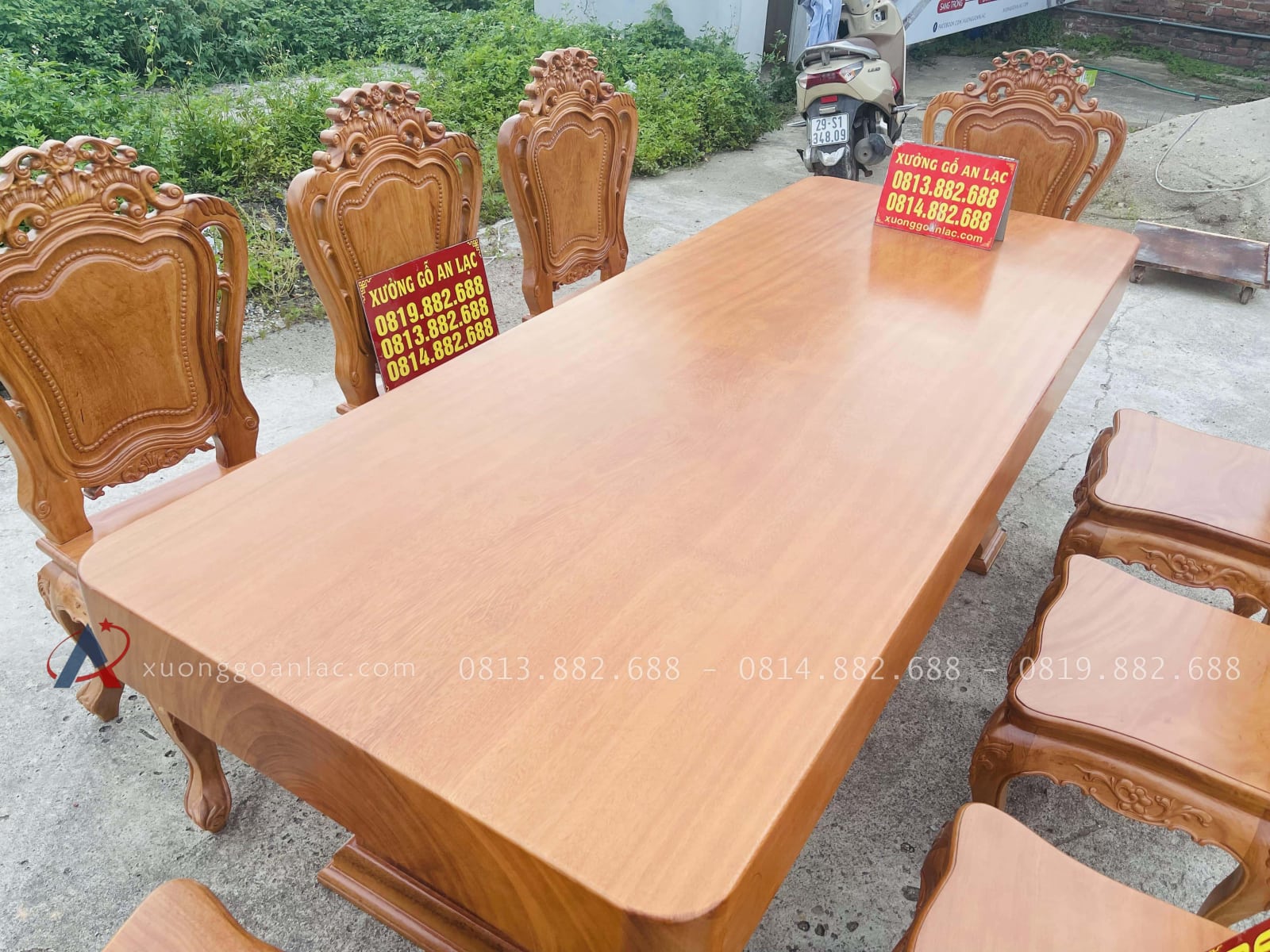 Bộ bàn ăn nguyên khối chữ nhật 8 ghế louis gỗ gõ đỏ hàng vip (Anh Khởi, Tp. Hồ Chí Minh) 32 bàn ăn chữ nhật nguyên khối gỗ gõ đỏ