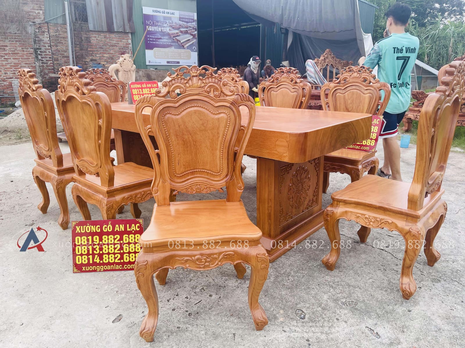 Bộ bàn ăn nguyên khối chữ nhật 8 ghế louis gỗ gõ đỏ hàng vip (Anh Khởi, Tp. Hồ Chí Minh) 35 trọn bộ 8 ghế louis