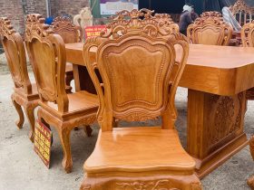 Bộ bàn ăn nguyên khối chữ nhật 8 ghế louis gỗ gõ đỏ hàng vip (Anh Khởi, Tp. Hồ Chí Minh) 22 ghế ăn phong cách louis hoàng gia